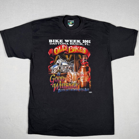 Vintage Bike Week 2001 Daytona Beach FL T-Shirt Black Fun Tees Mens XL Whiskey - Picture 2 of 9